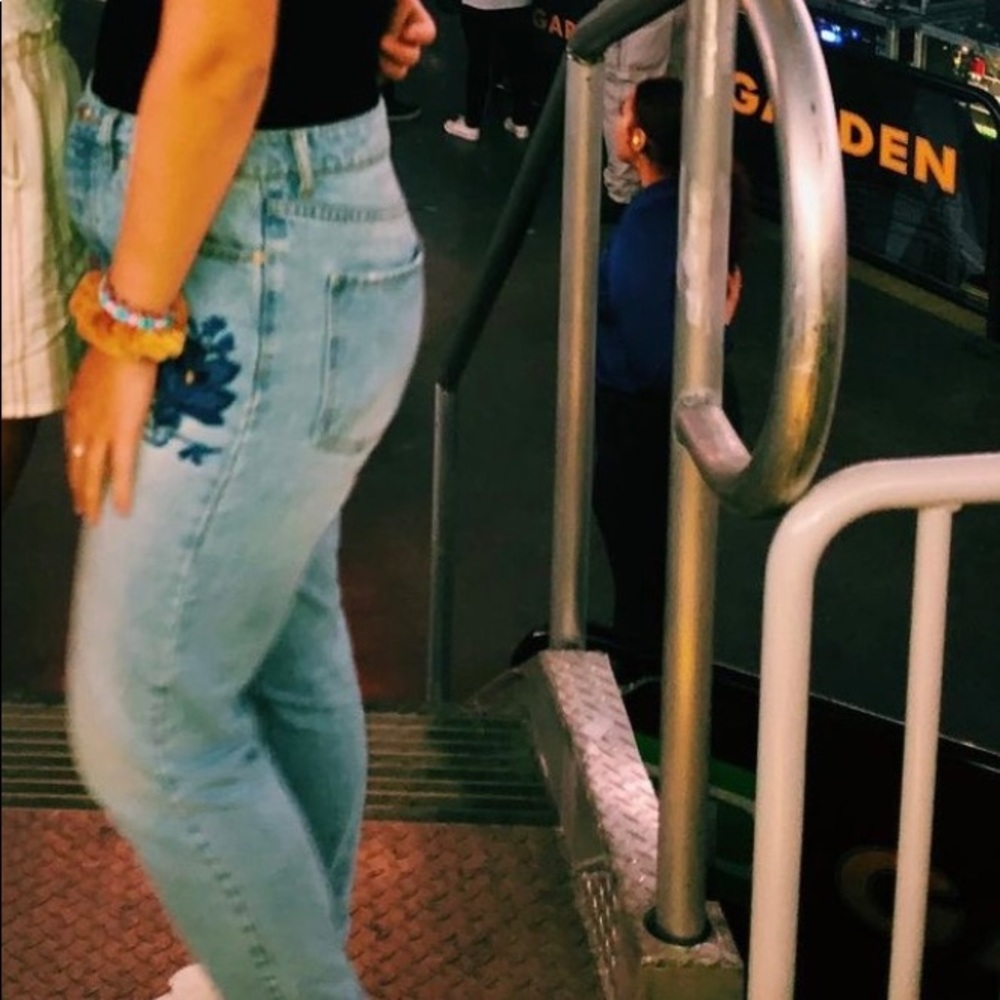 embroidered mom jeans